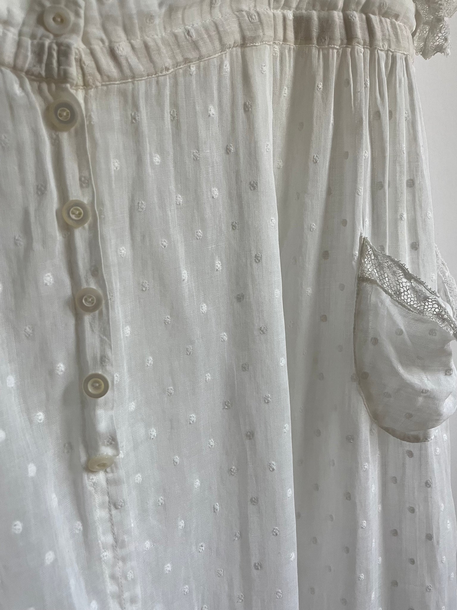 1930s Swiss Dot White Sheer Cotton Day Dress Lace
