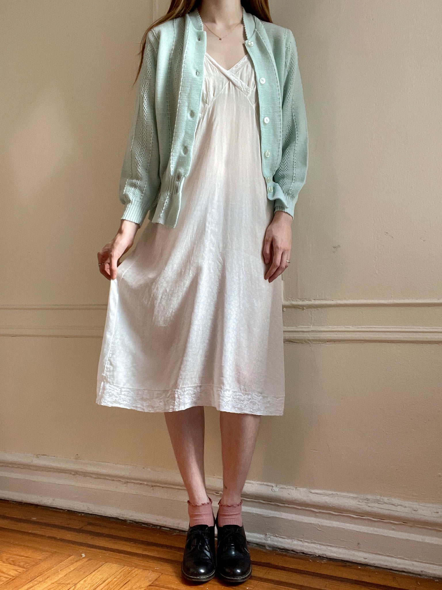 1980s Light Blue Knit Cardigan Balloon Sleeves Button Up