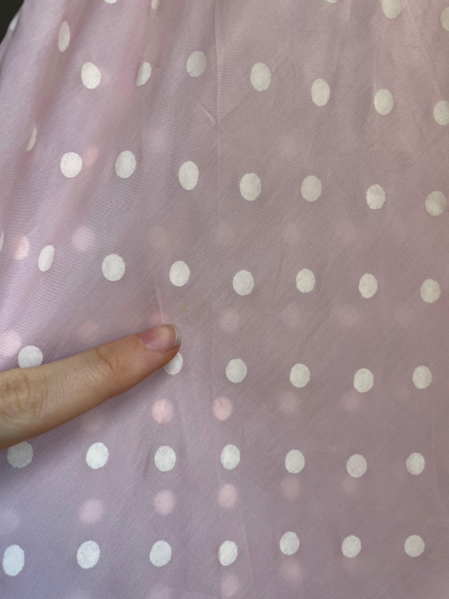 Deadstock 1960s Pink White Dotted Rayon Bias Cut Midi Slip Dress Sheer Print Ribbon Ruffle Hem