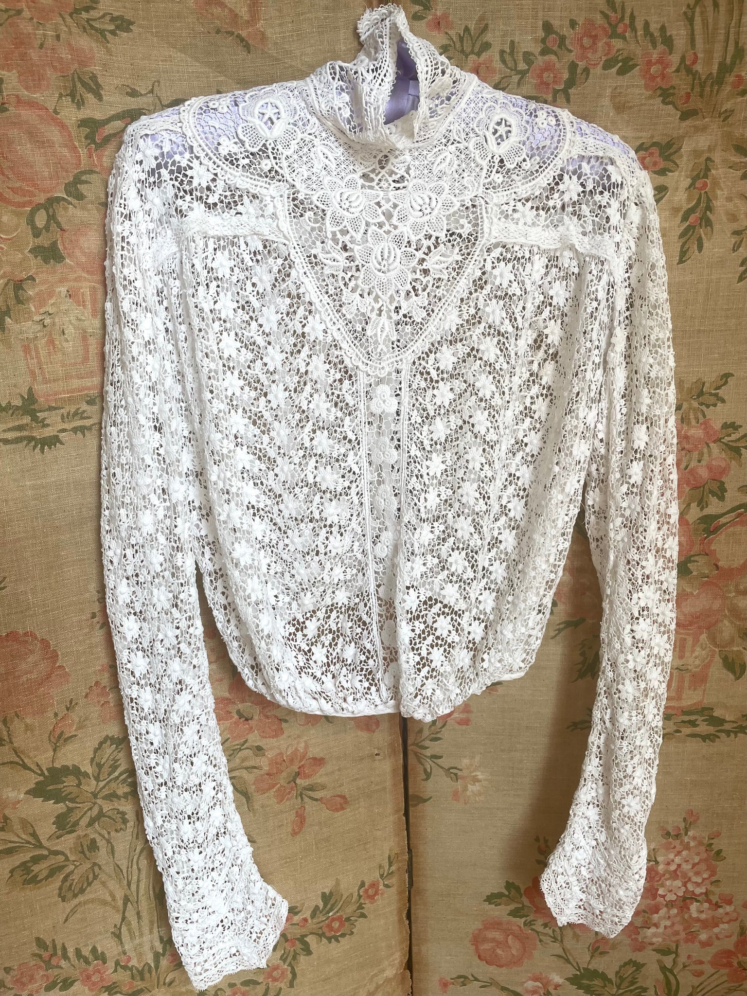 Antique Edwardian Irish Crochet White Cotton Floral Blouse