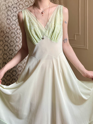 1960s Mint Green Nylon Embroidered Slip Dress