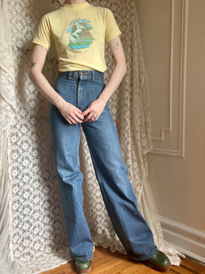 1970s Star Moon Embroidered Bell Bottom Jeans by Hash