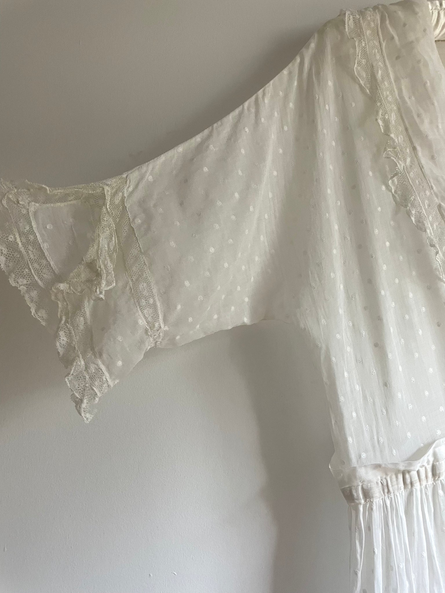 1930s Swiss Dot White Sheer Cotton Day Dress Lace