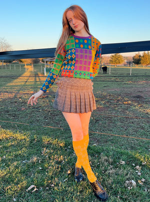 2000s Juicy Couture Brown Plaid Pleated Mini Skirt with Buckle Details