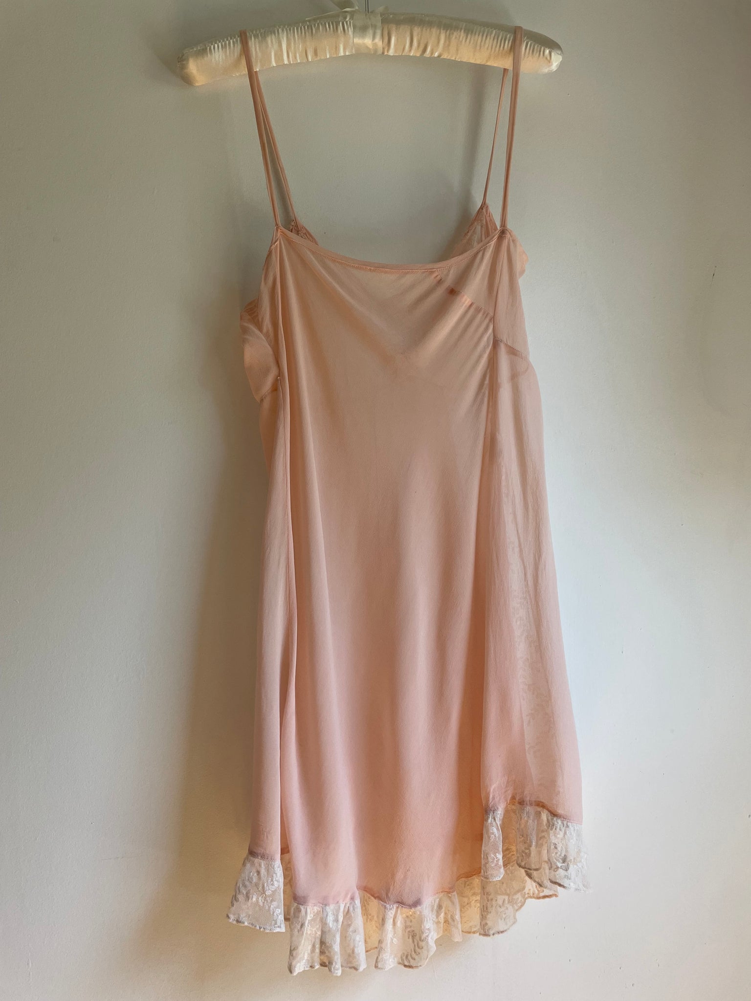 1960s Pale Pink Silk Chiffon Tambour Lace Teddy Mini Slip Dress