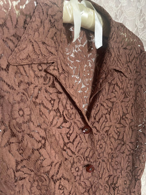 1940s Brown Lace Blouse