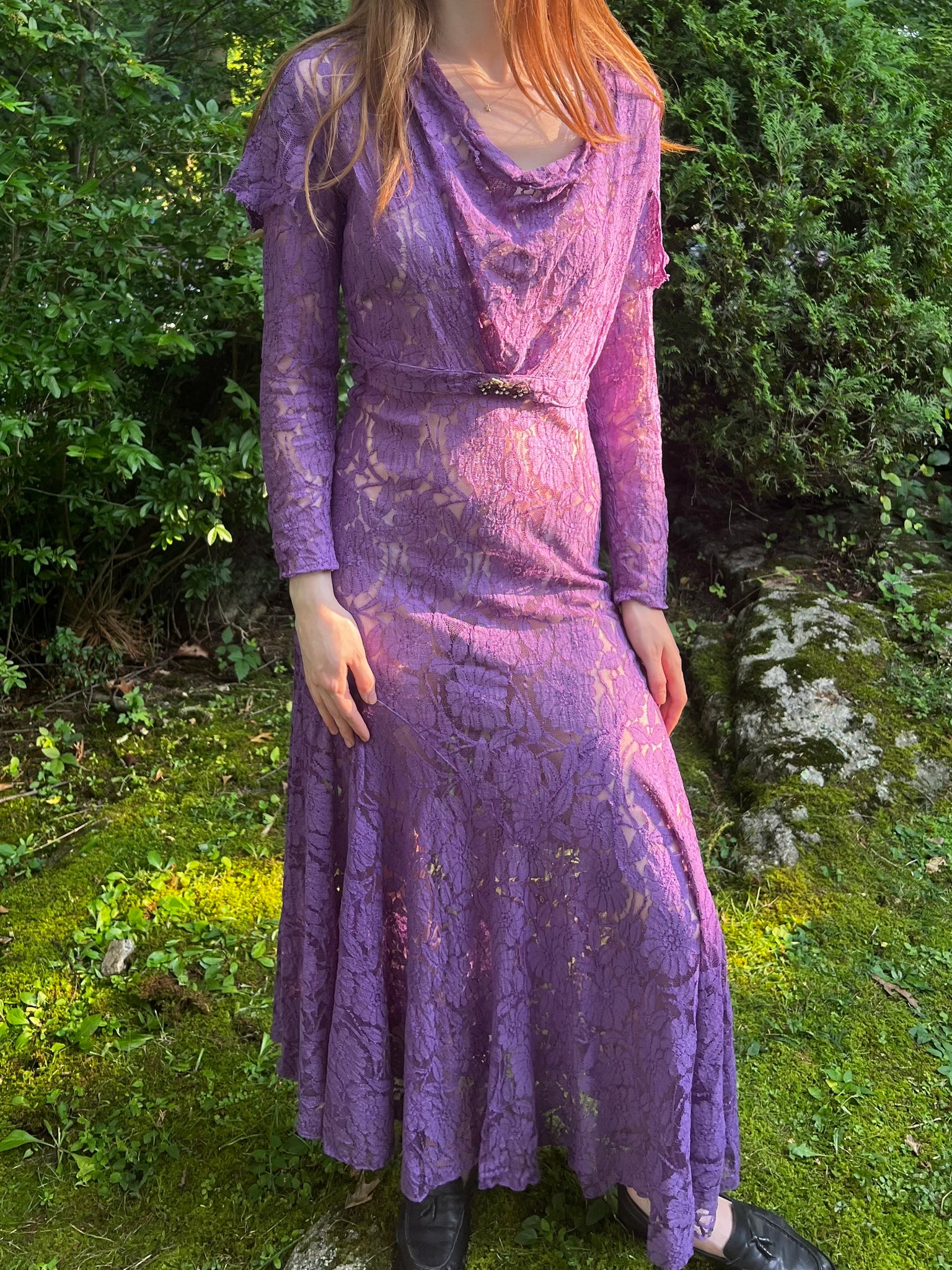 purple floral lace dress Lilac Floral Embroidered Midi Dress - All Dresses