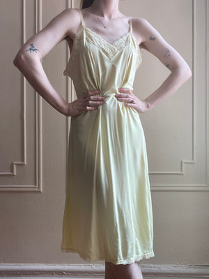 1940s Yellow Rayon Jersey Slip Dress Embroidered Trim