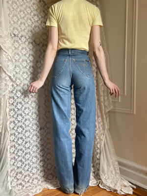 1970s Star Moon Embroidered Bell Bottom Jeans by Hash