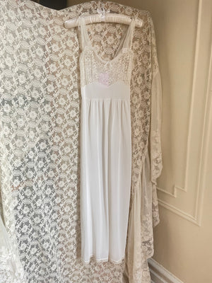 1960s White Nylon Lace Bust Full Length Slip Dress