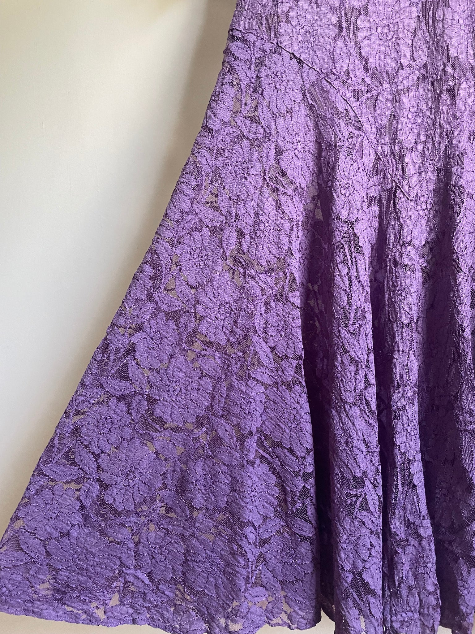 1930s Purple Floral Lace Dress Gown Crystal Belt