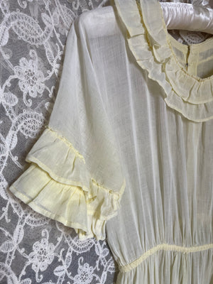 1930s Pale Yellow Cotton Sheer Ruffle Dress