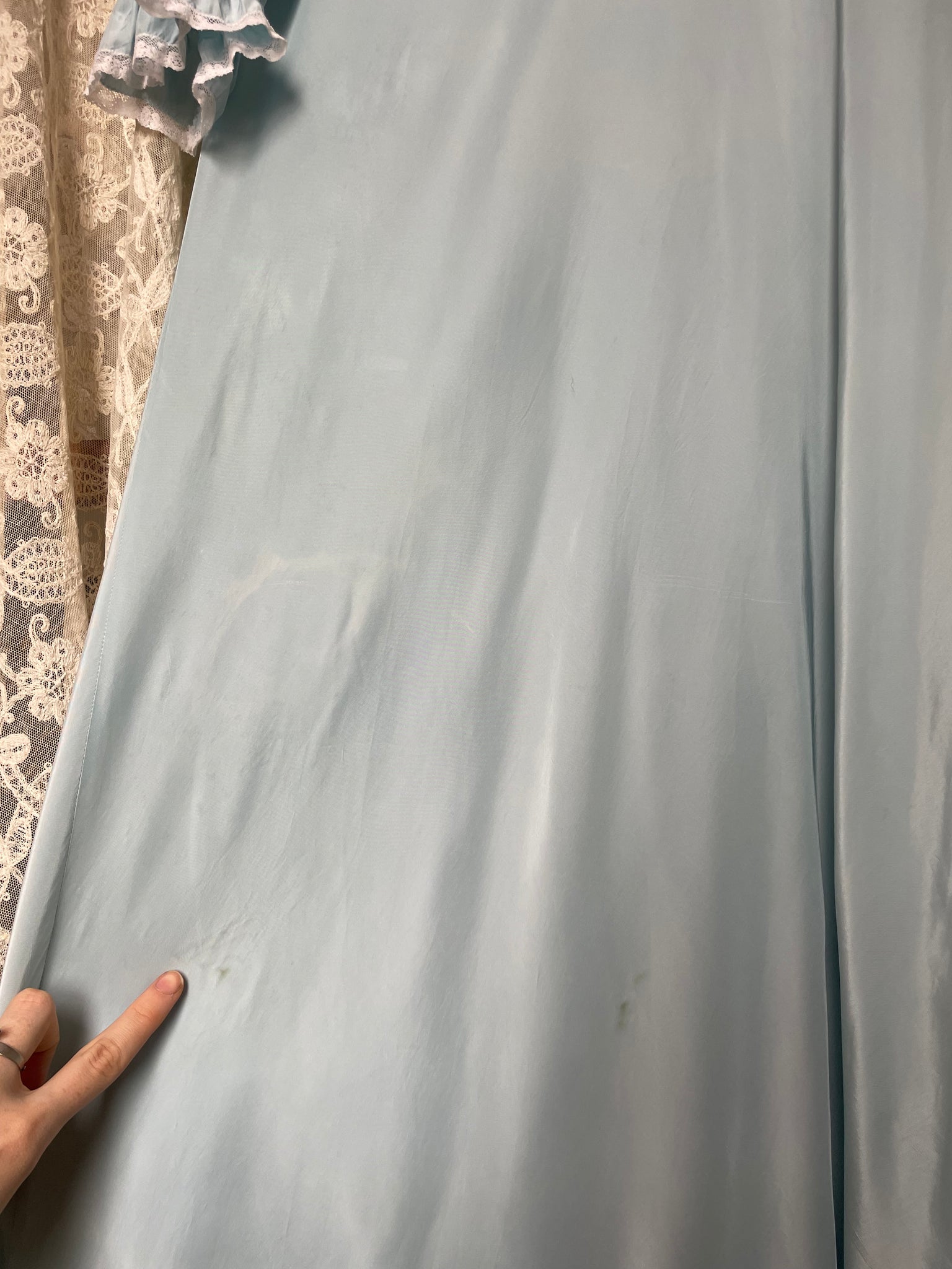 1940s Baby Blue Rayon Balloon Long Sleeve Collared Slip Dress