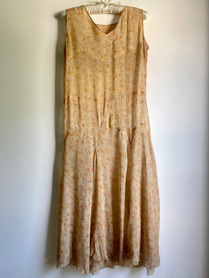 1930s Silk Chiffon Floral Yellow Day Dress