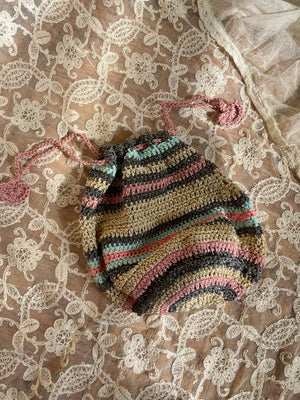 Vintage Candy Colored Sparkle Crochet Bag Small Drawstring Purse