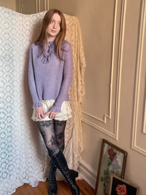 1980s Lilac Purple Lace Silver Sparkle Knit Sweater