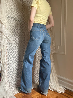 1970s Star Moon Embroidered Bell Bottom Jeans by Hash
