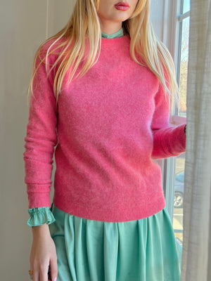 1960s Pink Angora and Lambswool Pullover Scoop Neck Sweater