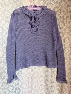 1980s Lilac Purple Lace Silver Sparkle Knit Sweater