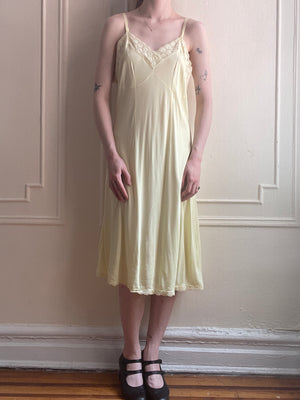 1940s Yellow Rayon Jersey Slip Dress Embroidered Trim