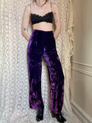 1970s Ombré Purple Pink Crushed Velvet Bell Bottom Wide Leg Pants