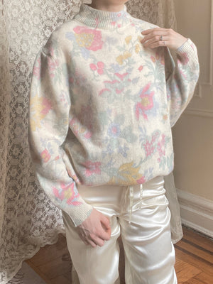 1990s Italian Deadstock Floral Painterly Pastel Sweater