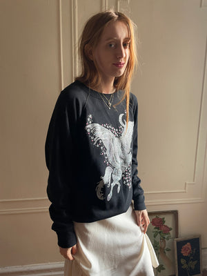 1980s Unicorn Iron on Sparkle Black Sweatshirt