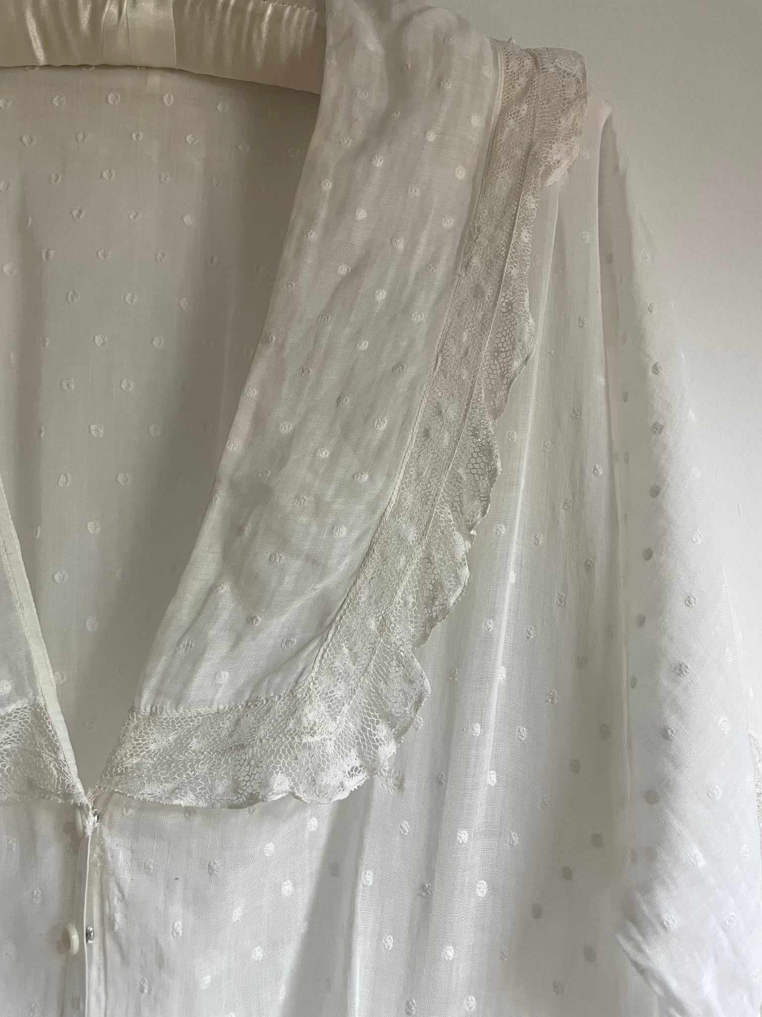 1930s Swiss Dot White Sheer Cotton Day Dress Lace