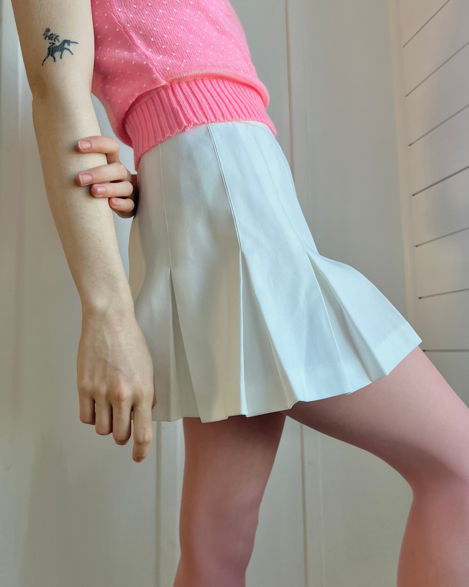 1970s White Tennis Pleated Mini Skirt