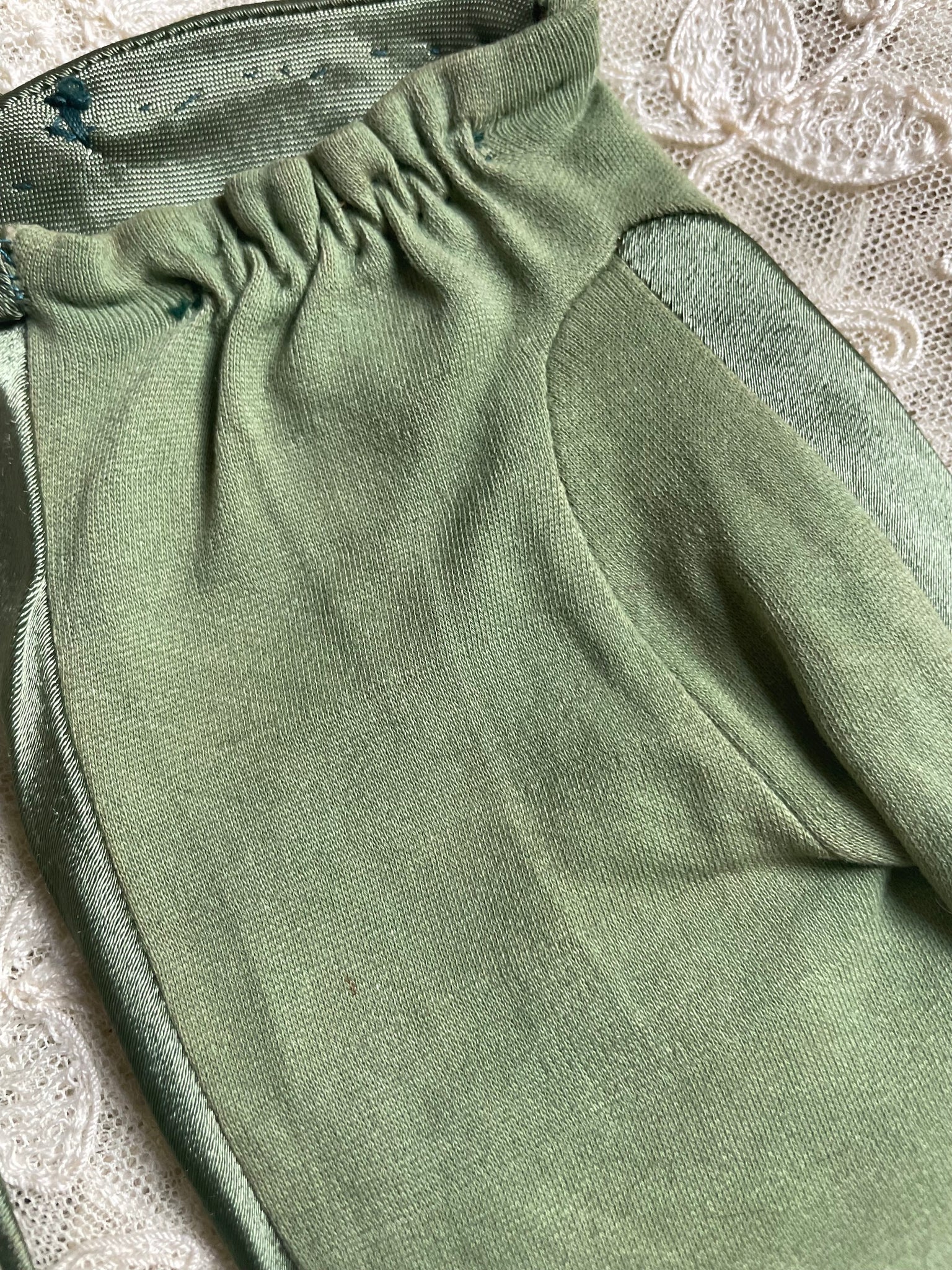 1960s Green Satin Gloves