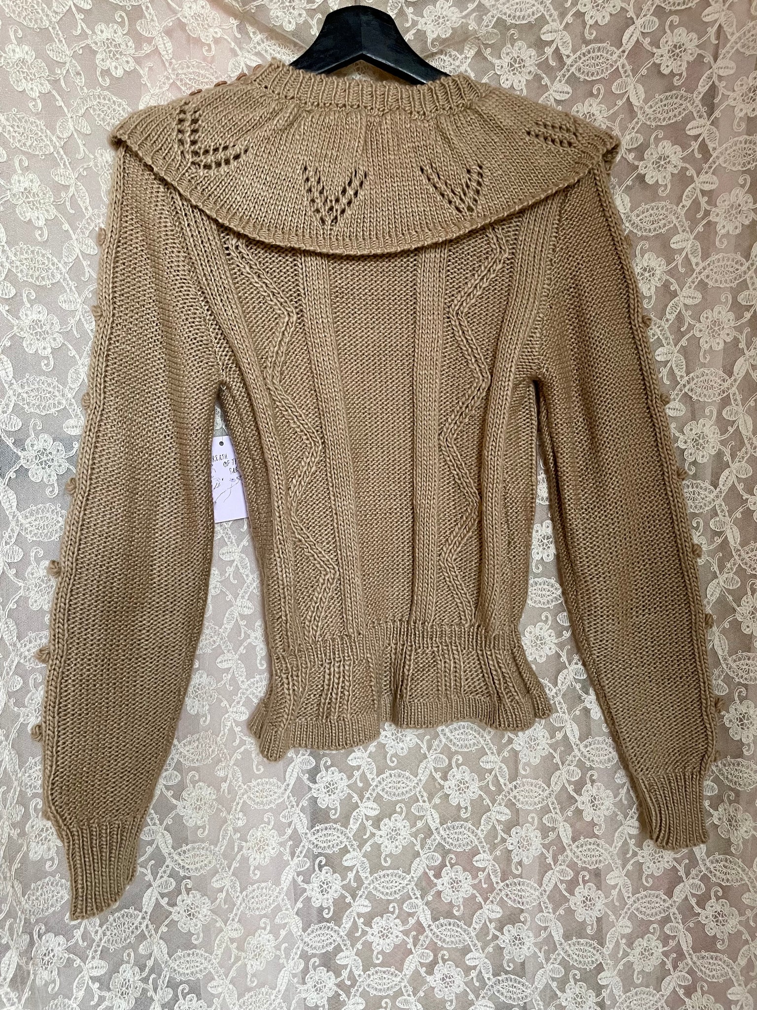 1980s Coffee Brown Bauble Knit Sweater Scoop Collar