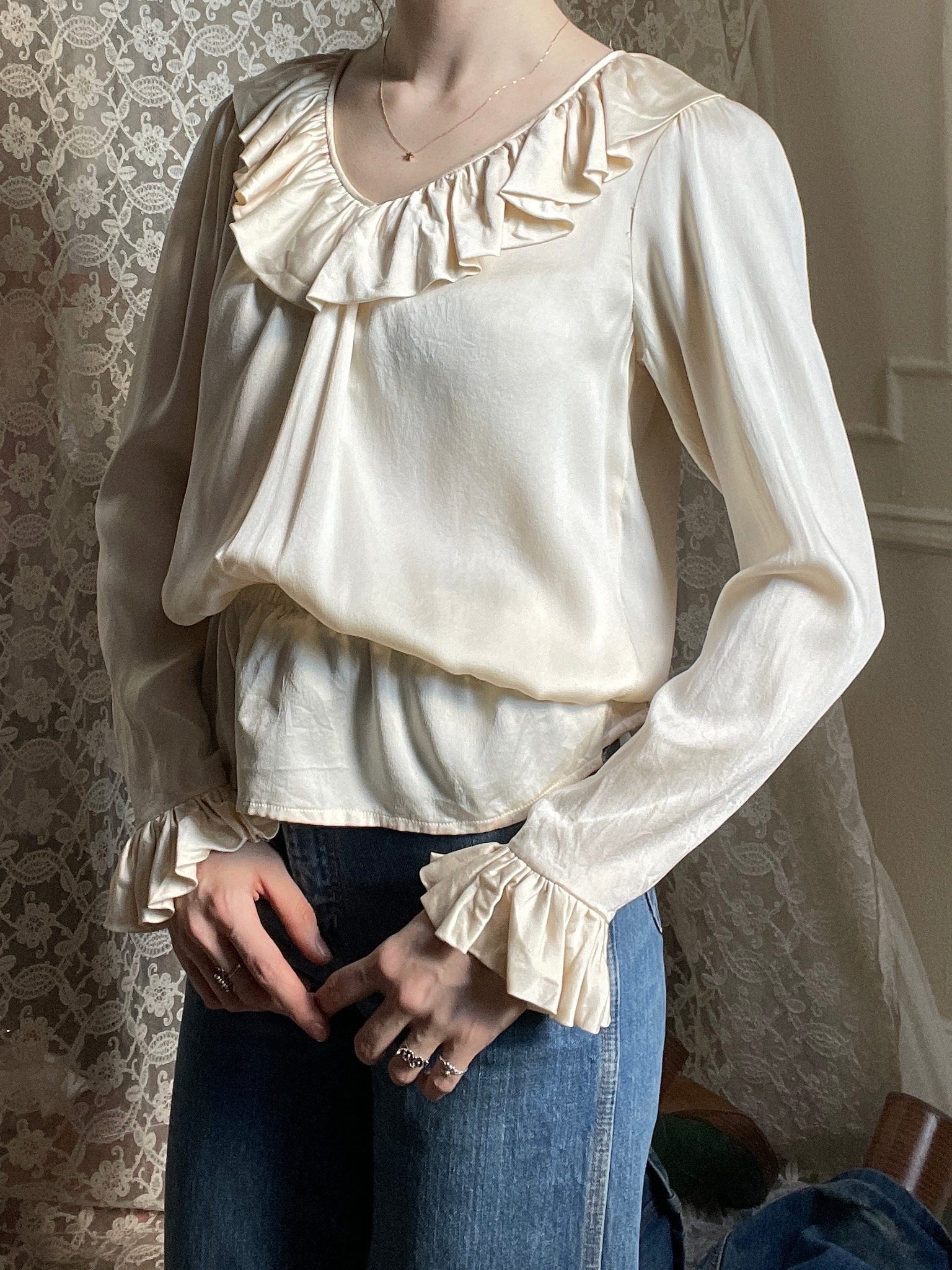 1980s Oscar De La Renta Silk Ruffle Blouse